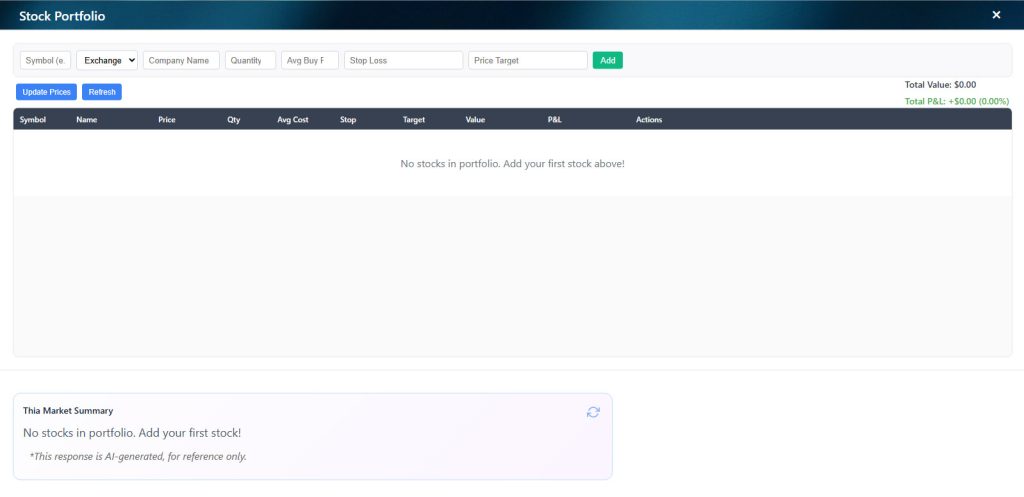 Thia Stock Portfolio & Trading Dashboard