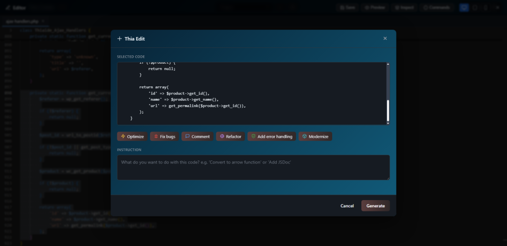 Thia Creator – Monaco Editor + Thia Editor