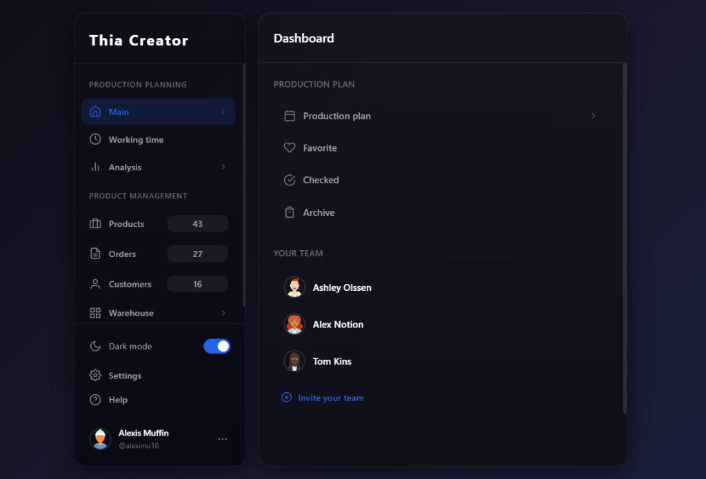 Thia Creator Dashboard Menu Template