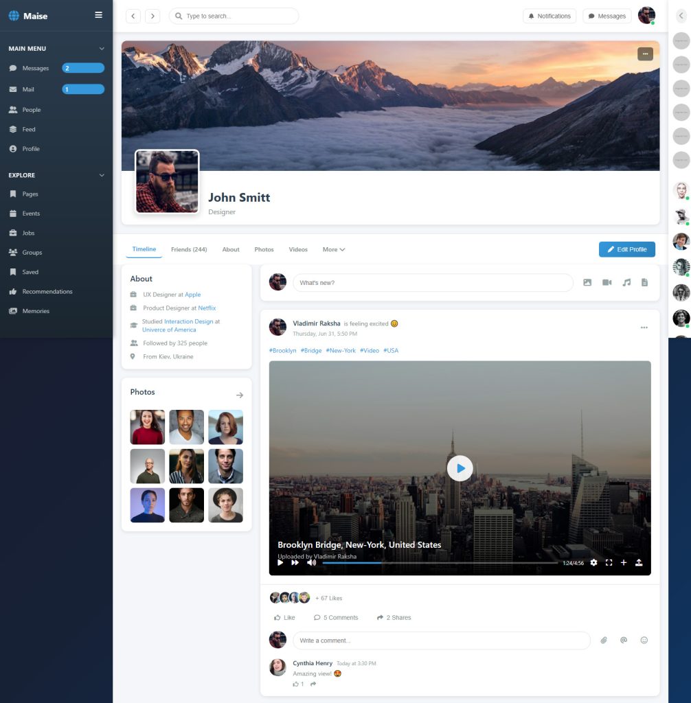 Social Profiles Page Website Design Template