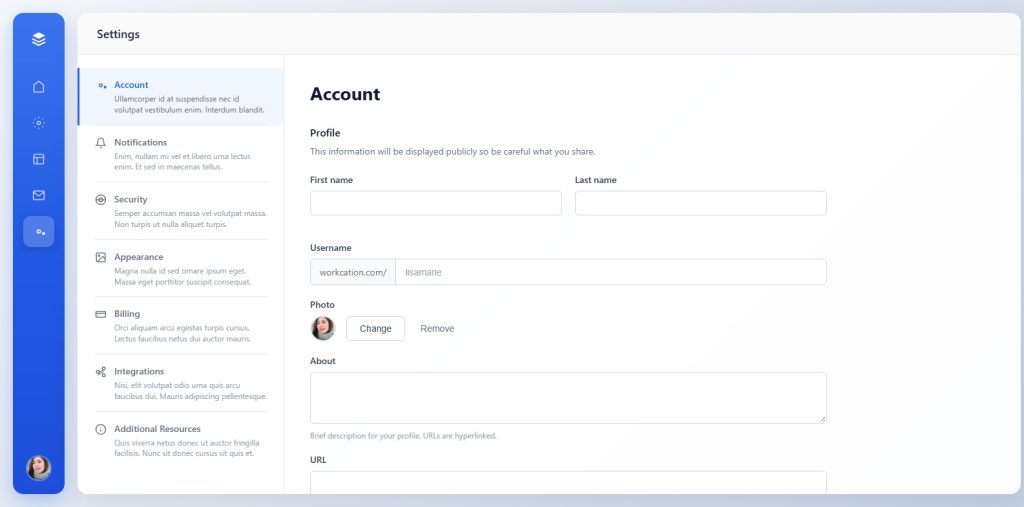 Profile Account Dashboard Website Design Template