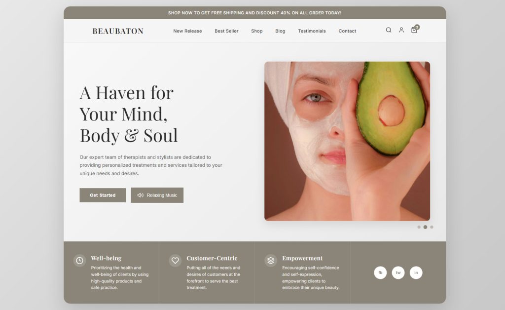 Beauty Shop Hero Section Website Design Template