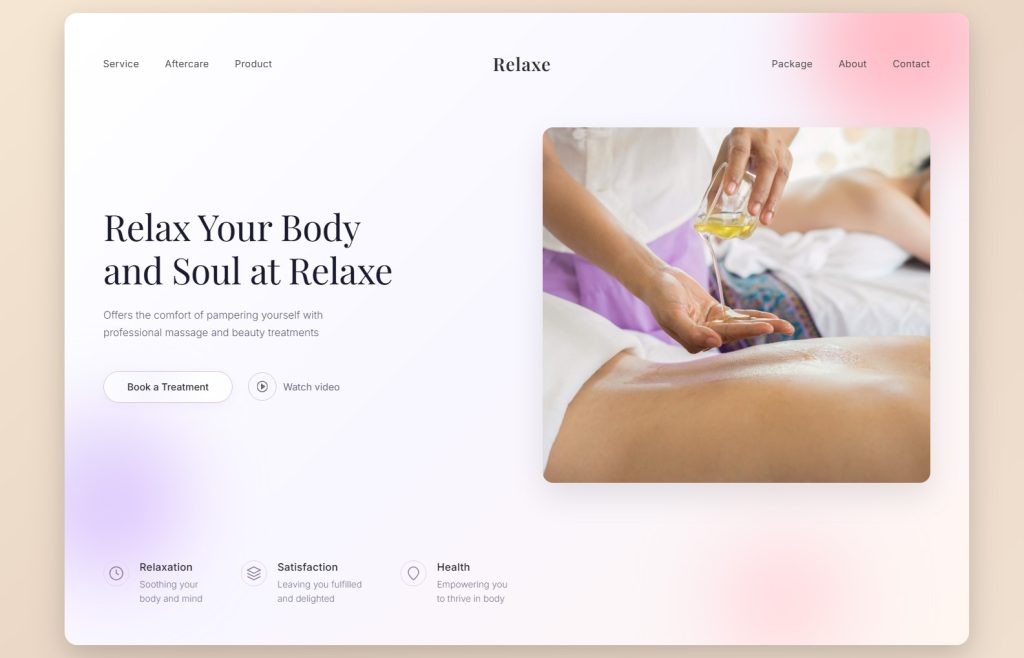Spa Center Hero Section Website Design Template