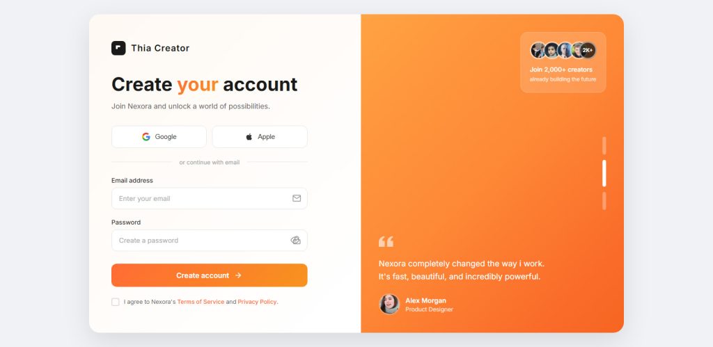 Thia Creator Login Forms Design Template