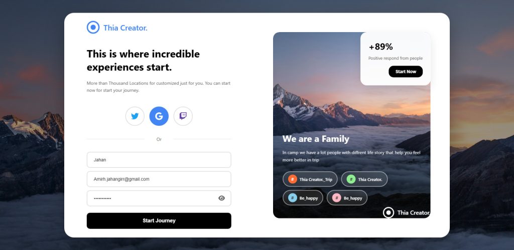 Thia Creator Trip Login Forms Design Template