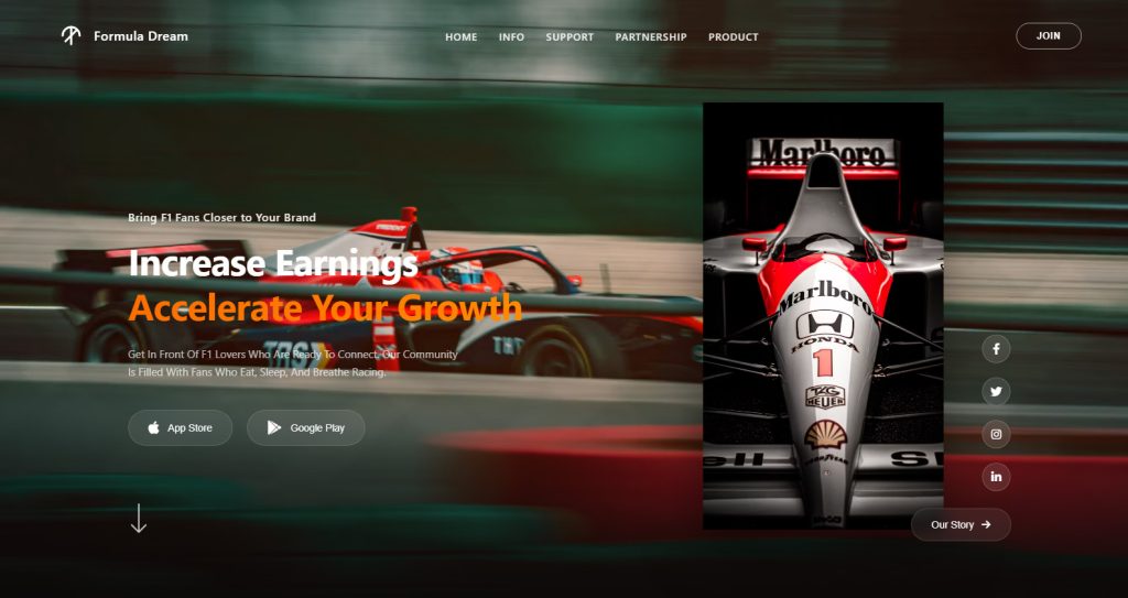 Formula One Hero Section Website Design Templates