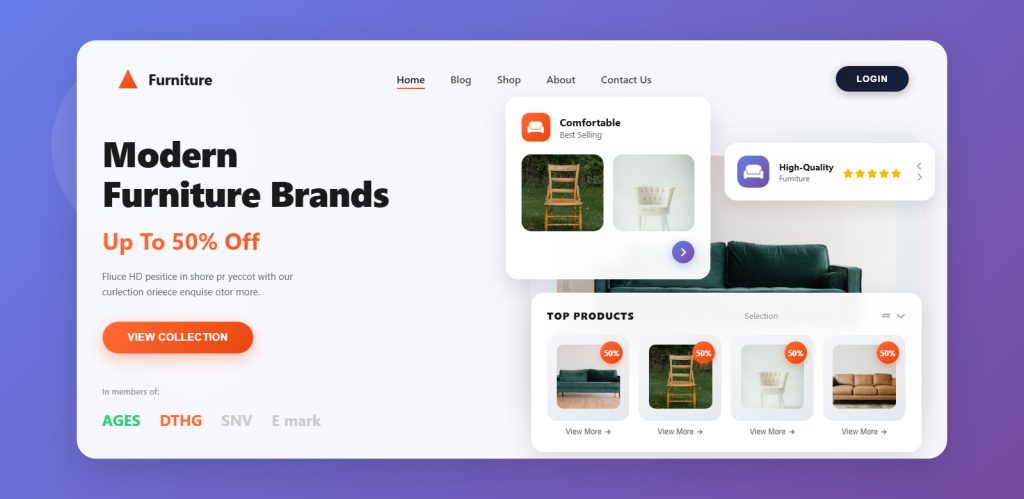 Modern Furniture Hero Section Website Design Templates