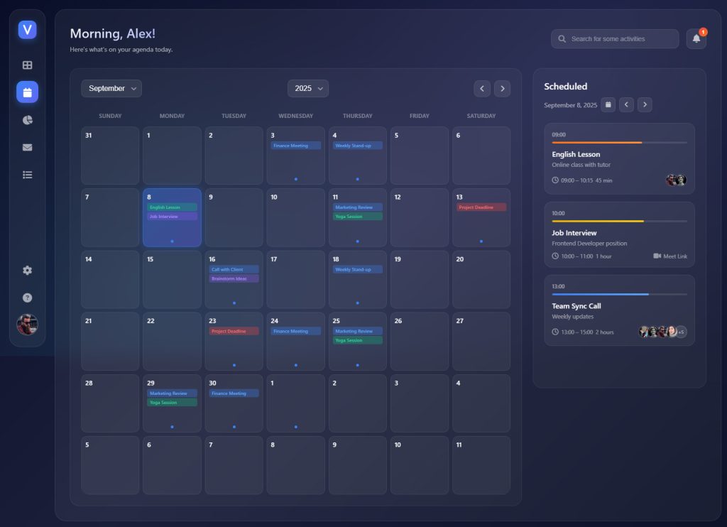 Calendar Dashboard Website Design Template